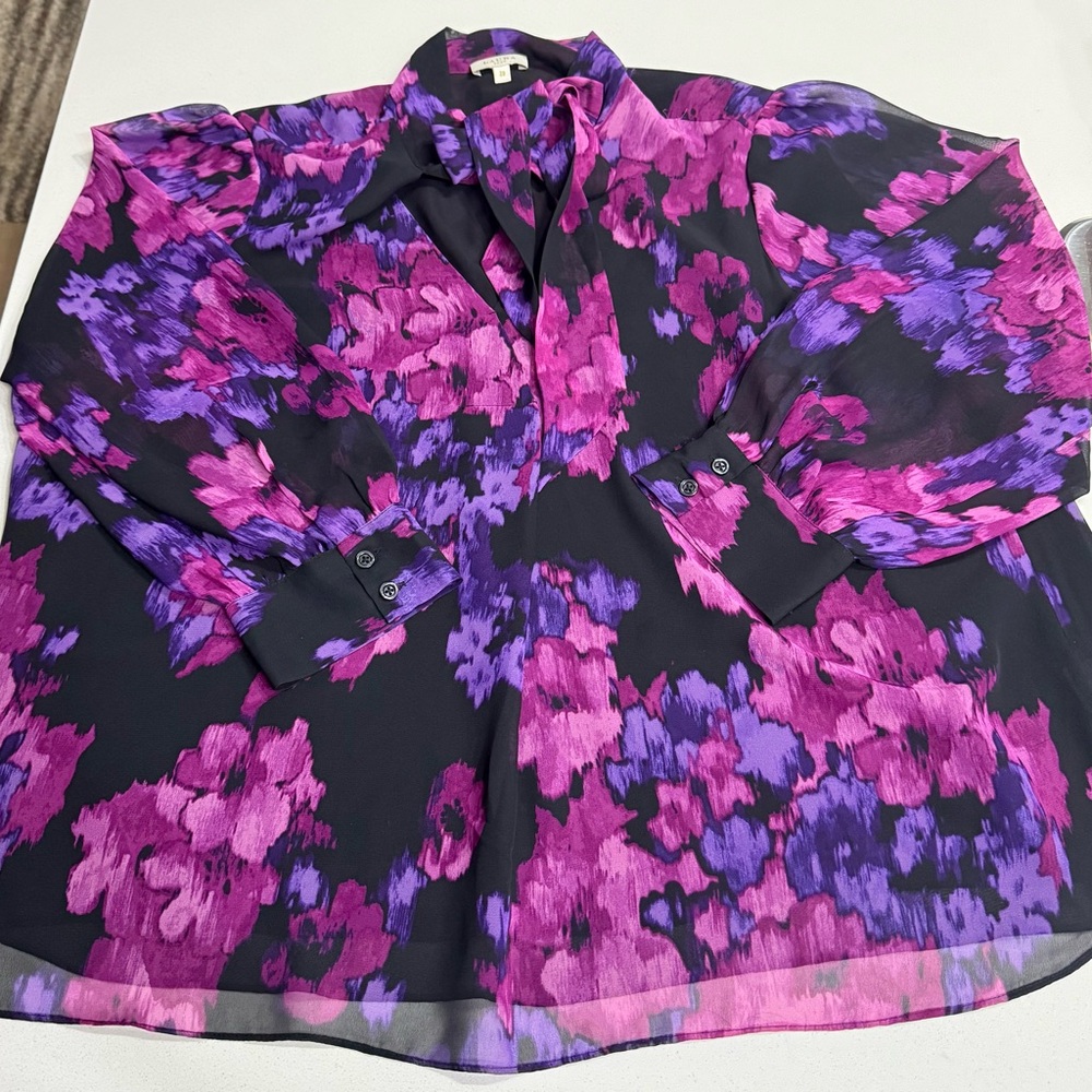 Floral Chiffon Blouse - Purple and Black